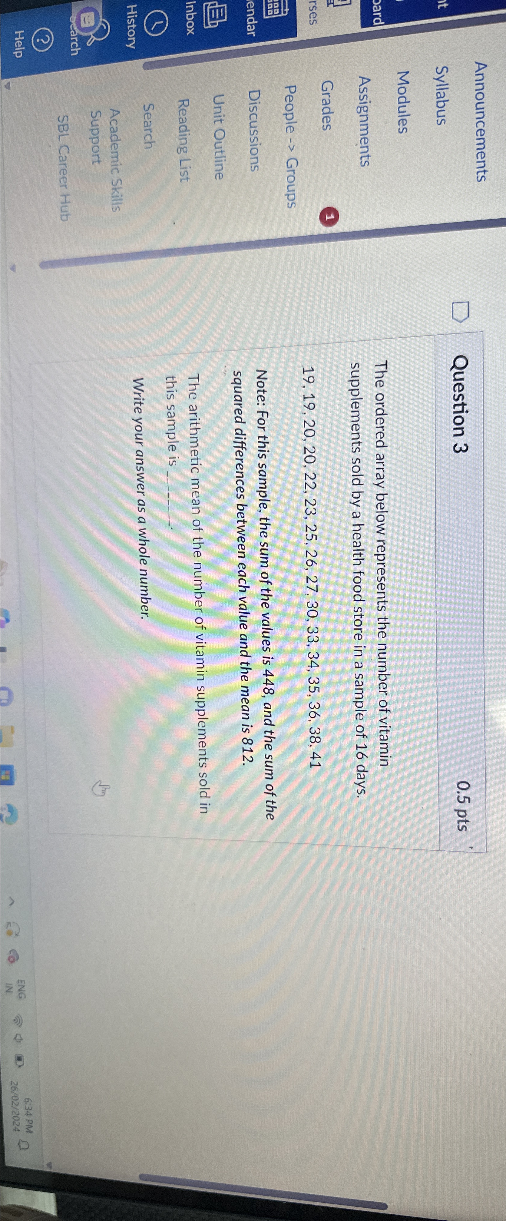  Announcements Syllabus Modules Assignments The ordered array below represents the number