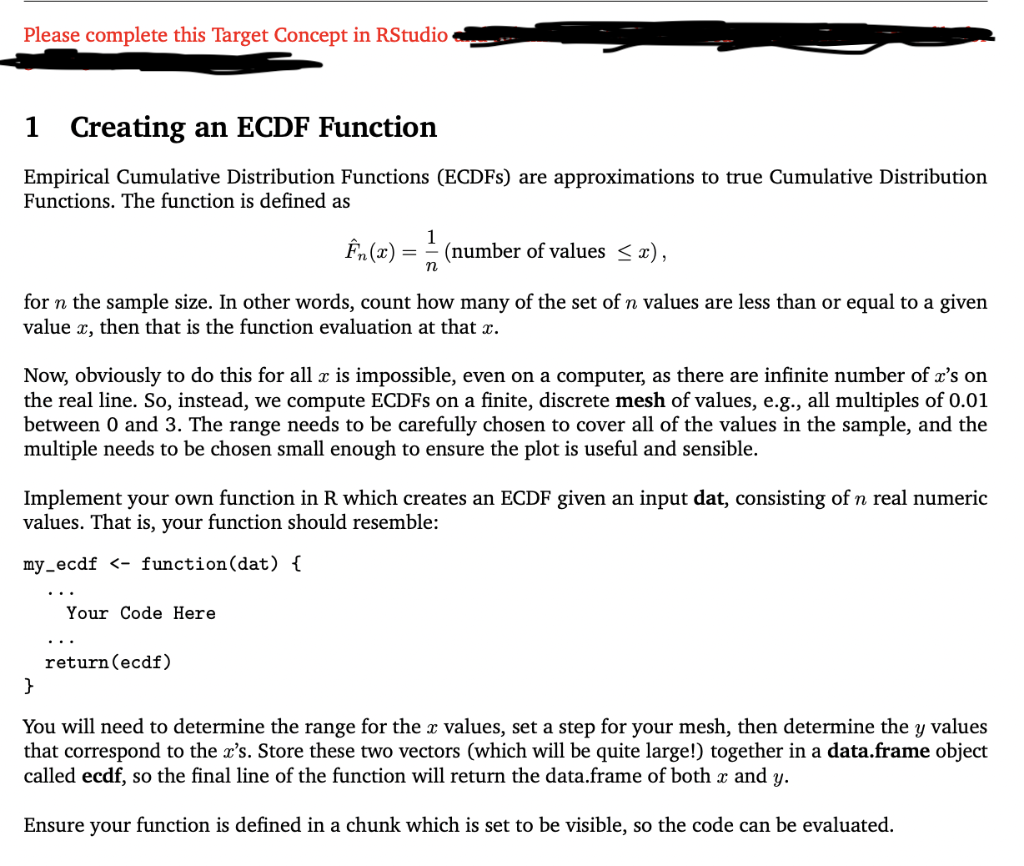  *Please make up an ECDF* Please complete this Target Concept in