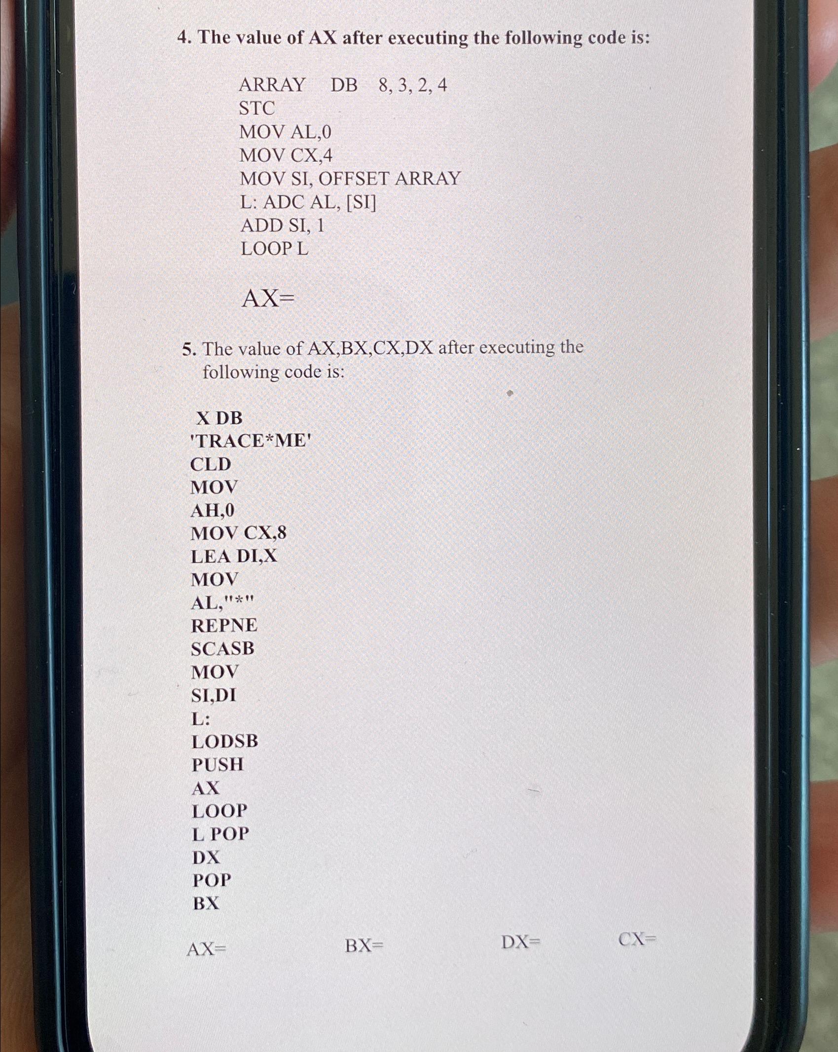  The value of Ax after executing the following code is: ARRAY