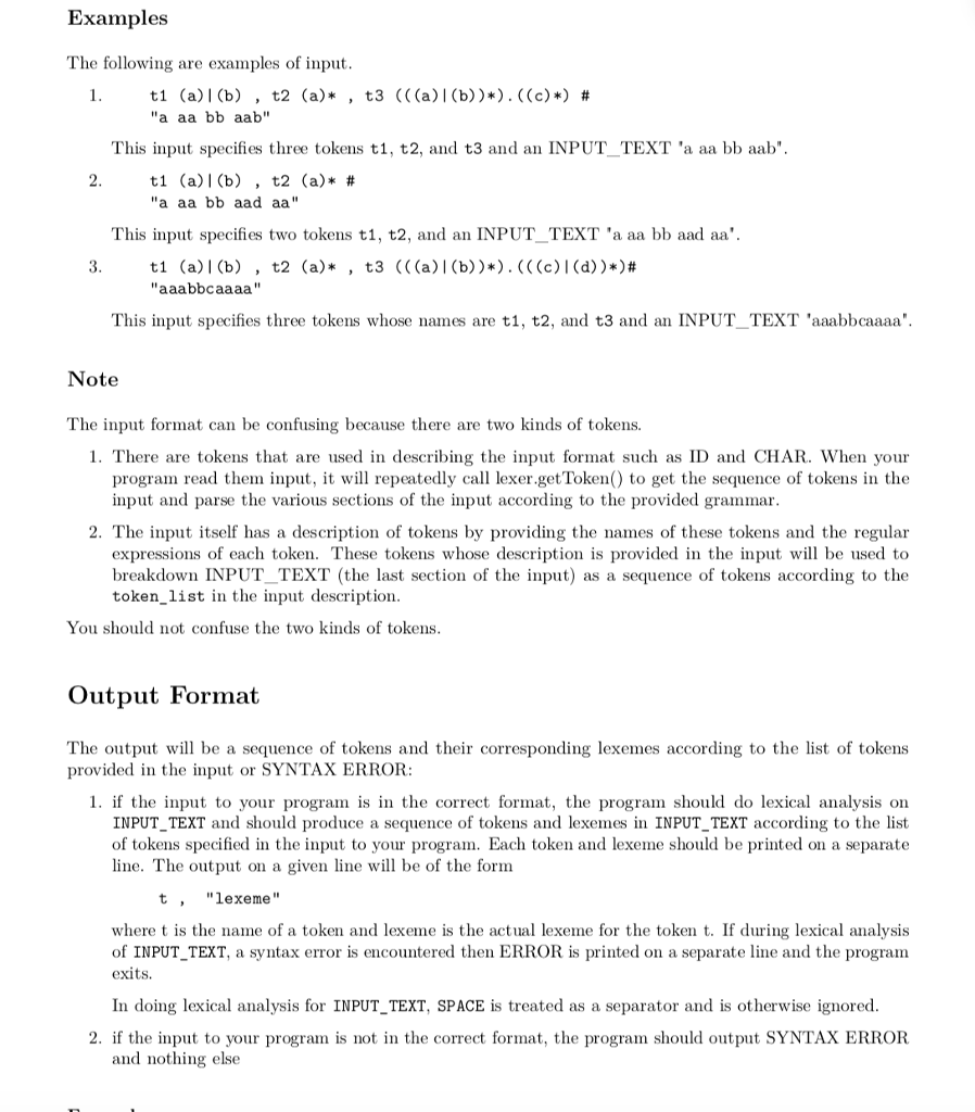 following context-free grammar: input tokens section token_list token_list token expr expr expr