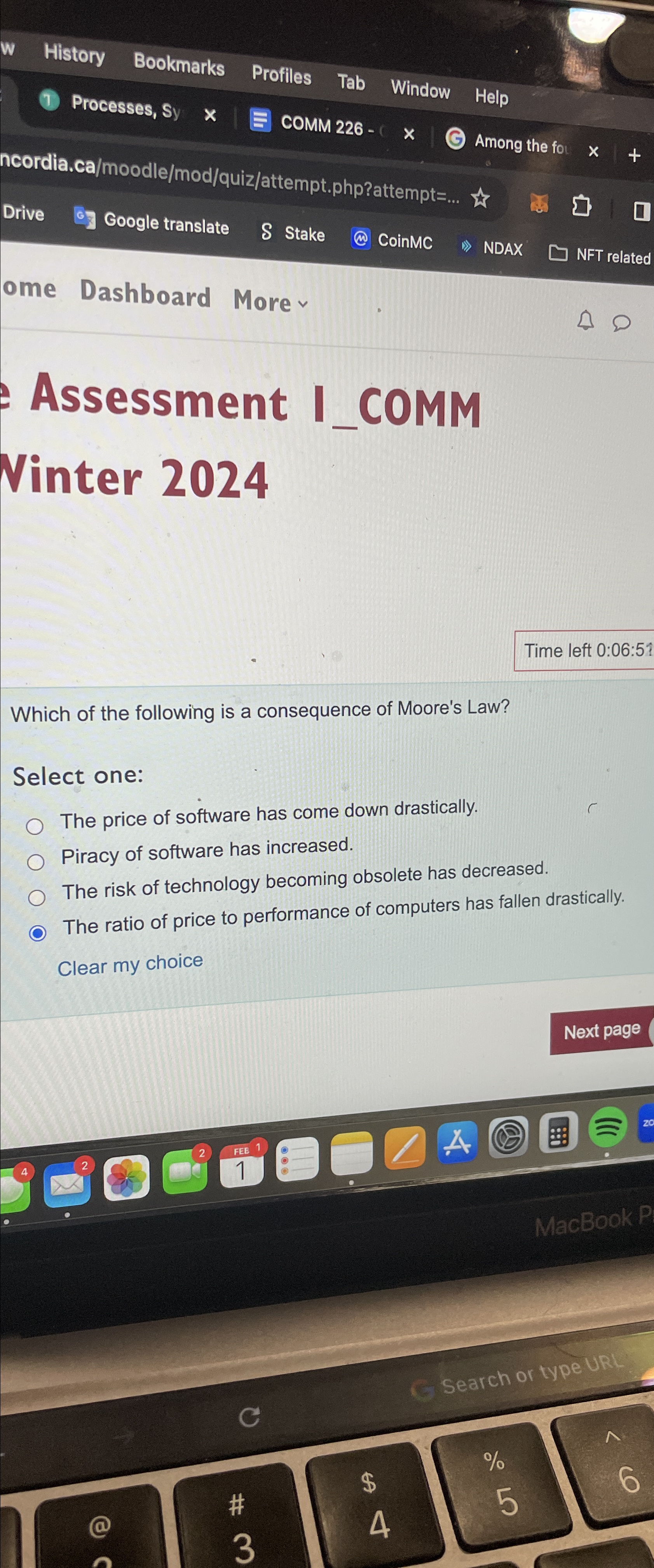  Assessment I_COMM Ninter 2024 Time left 0:06:5? Which of the following