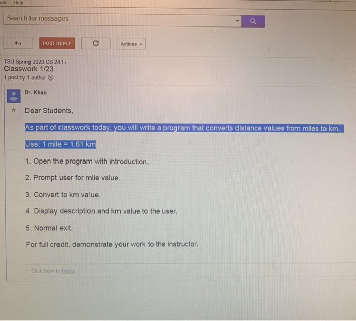  Search for messages POST REPLY Actions - TSU Spring 2020 CS