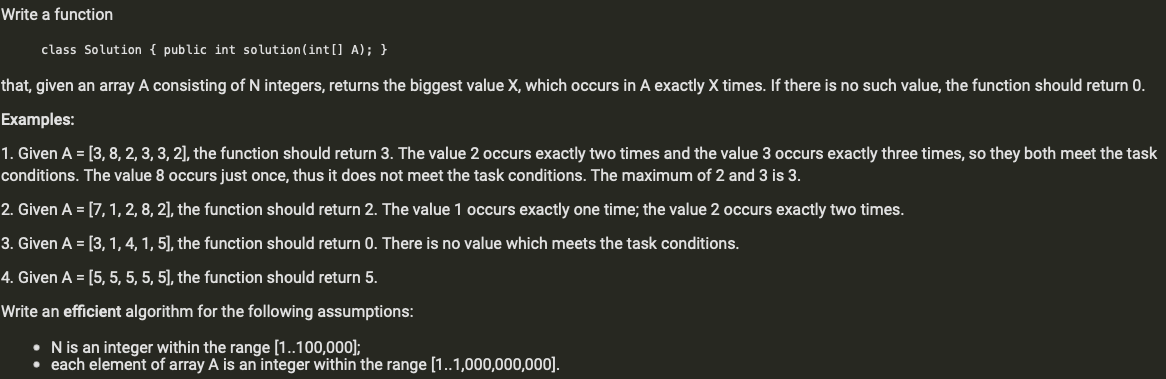 Java programming Write a function class Solution { public int solution(int[] A);