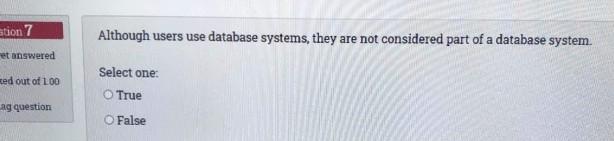  stion 7 Although users use database systems, they are not considered