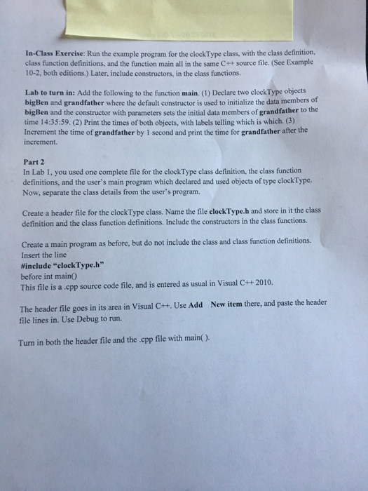  In-Class Exercise: Run the example program for the clockType class, with