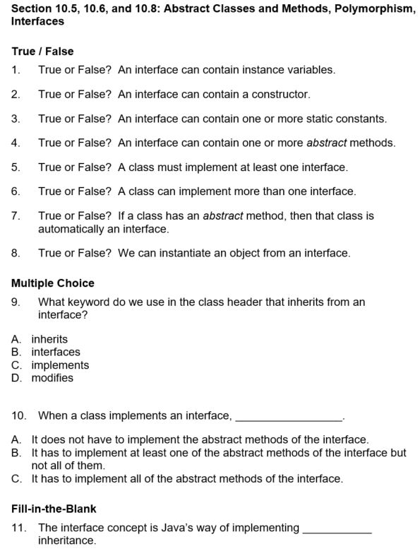 Simple Java Questions True or False? An interface can contain instance variables.