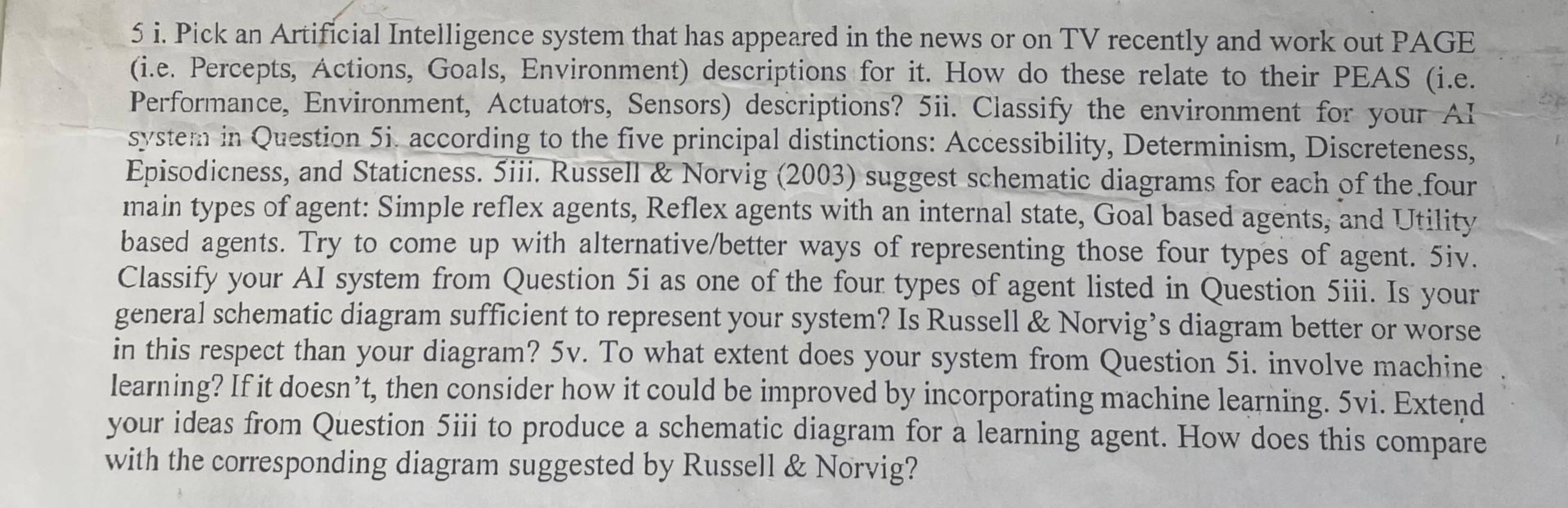  5i. Pick an Artificial Intelligence system that has appeared in the