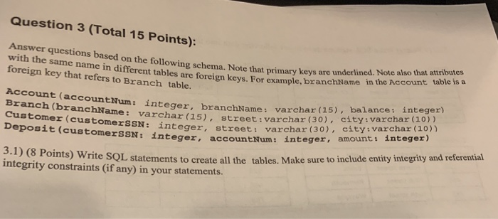  Question 3 (Total 15 Points Answer questions based on the following