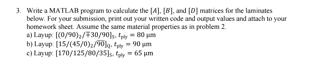 Write matlab program to calculate A B D matrices Write a MATLAB