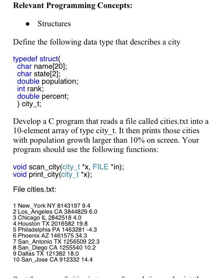 Need some help for C programming Relevant Programming Concepts: Structures Define the