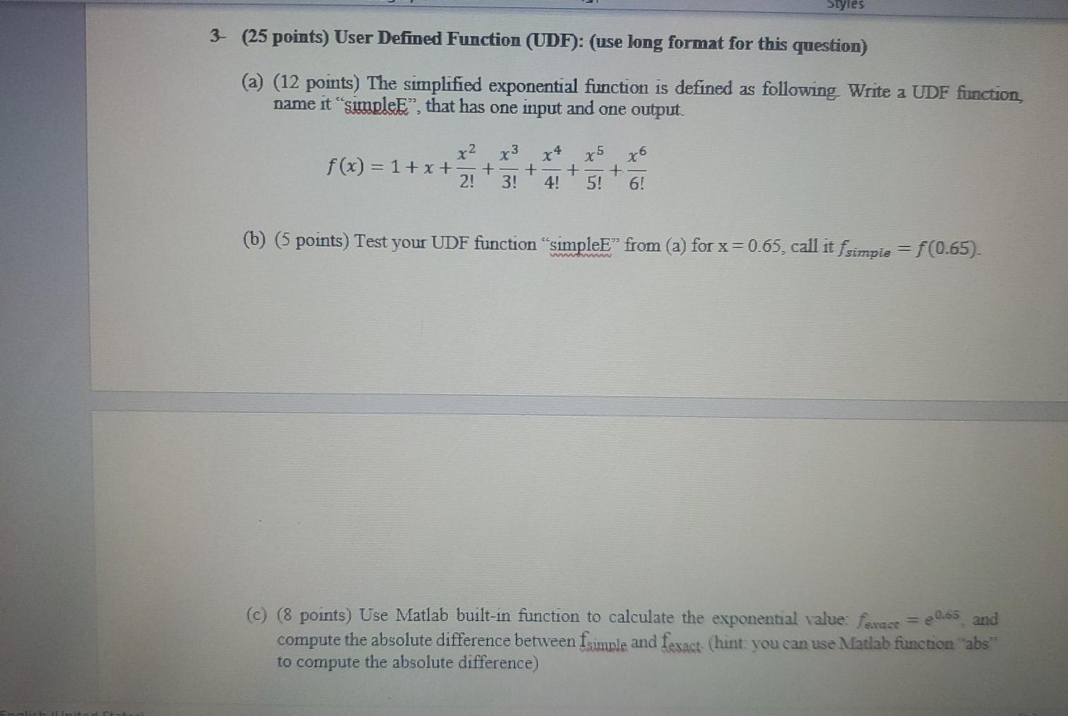  Styles 3- (25 points) User Defined Function (UDF): (use long format