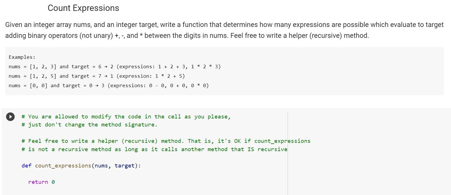  MAKE IT RECURSIVE. (PYTHON) DON'T CHANGE THE METHOD PLEASE. Count Expressions