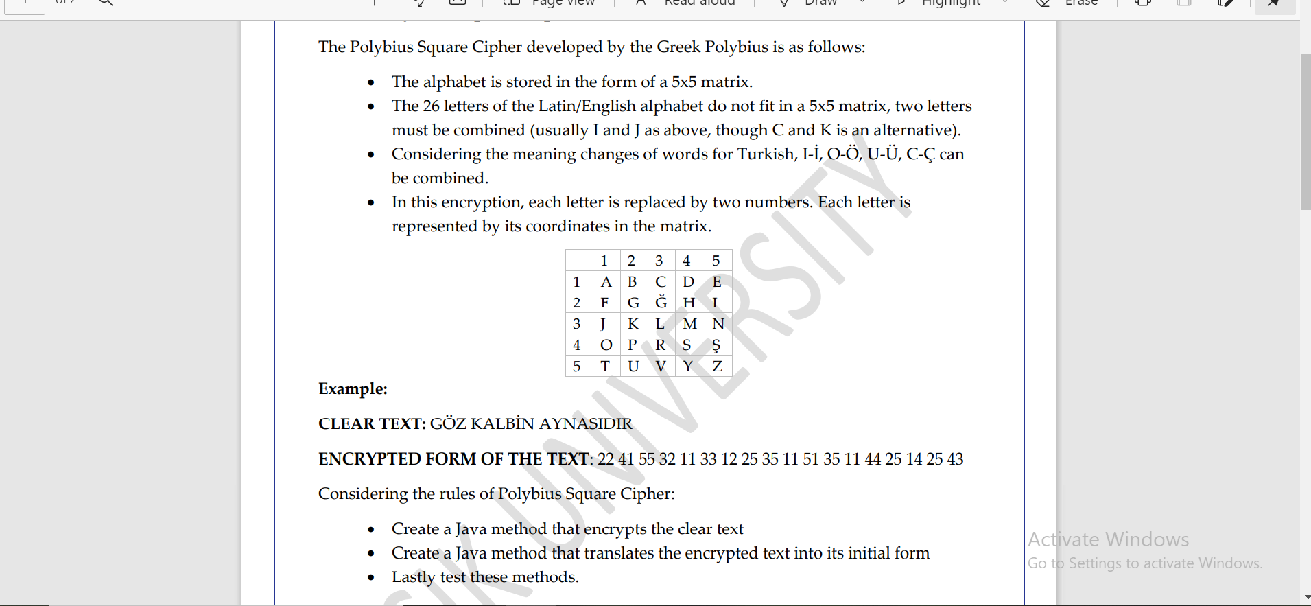 Java Programing code 2 The Polybius Square Cipher developed by the Greek