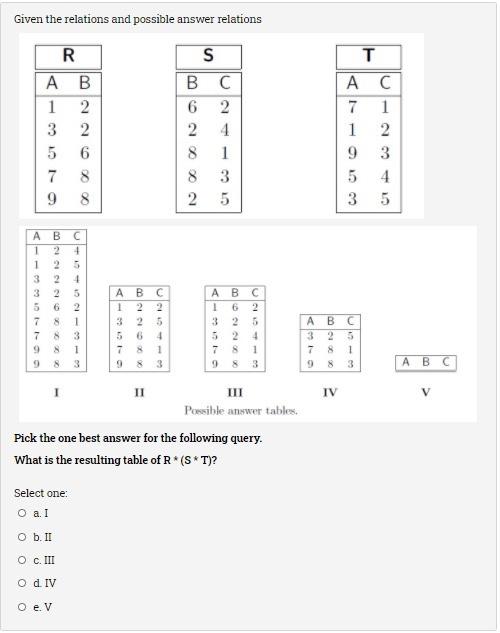  Given the relations and possible answer relations 2 R 1 2