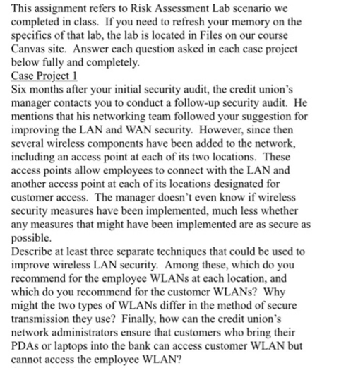 lab RISK ASSESSMENT LAB Use the information from Chapter 8 in the