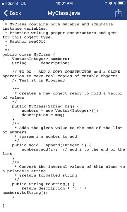 has mutable instance variables in it. PROGRAM REQUIREMENTS I have posted a