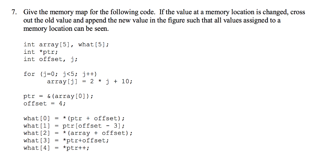  Give the memory map for the following code. If the value