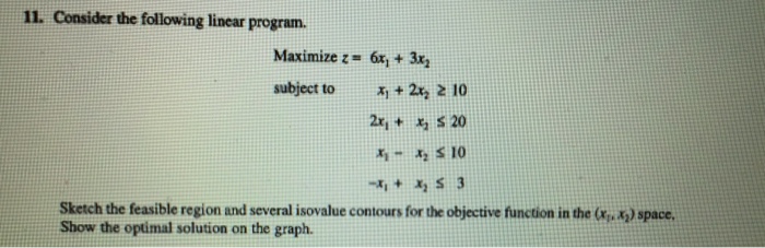  11. Consider the following linear program. Maximize z= 6x1 + 3x2