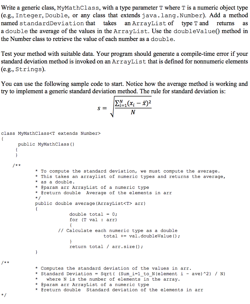  Write a generic class, MyMathClass, with a type parameter T where