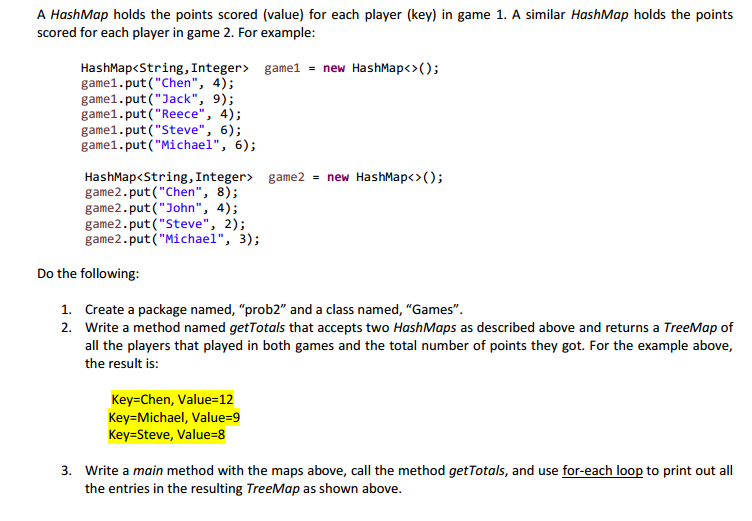A HashMap holds the points scored (value) for each player (key)