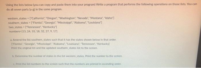  Using the lists below (you can copy and paste them into