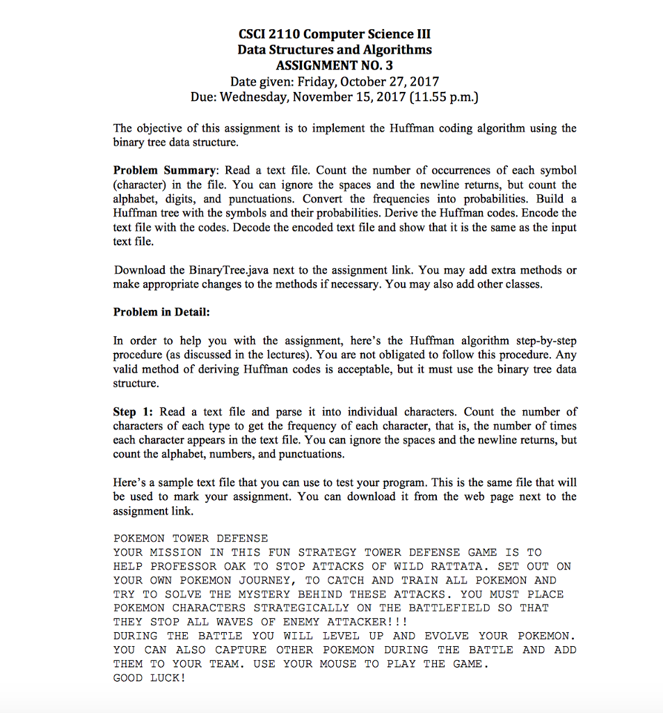  CSCI 2110 Computer Science III Data Structures and Algorithms ASSIGNMENT NO.