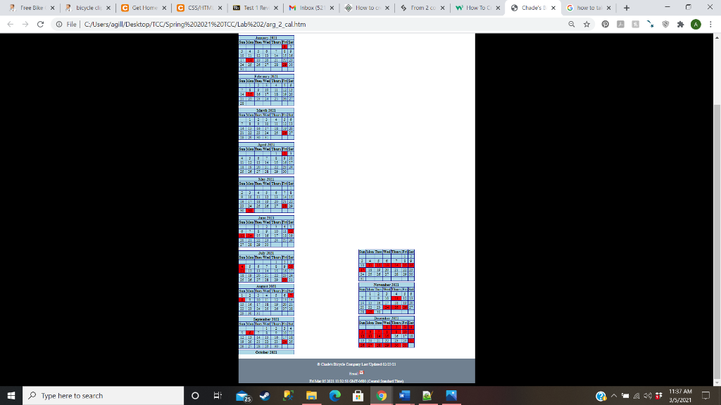 CSS/HTML I am working on a simple website with a calendar page.