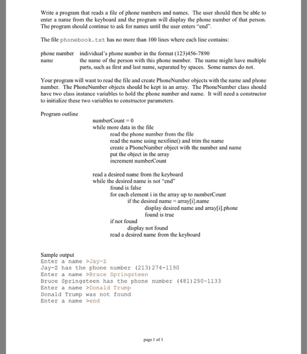  Write a program that reads a file of phone numbers and