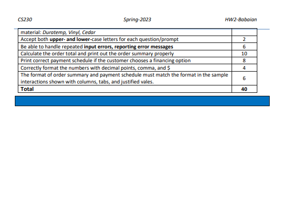 Cottage), using upper or lower case letters, b) the first letter of
