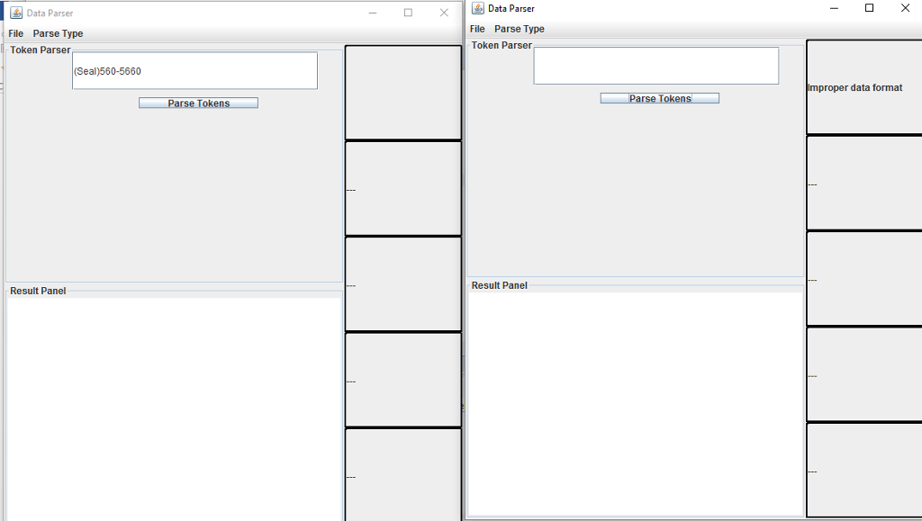 A File menu with two options o Clear o Exit A Parse