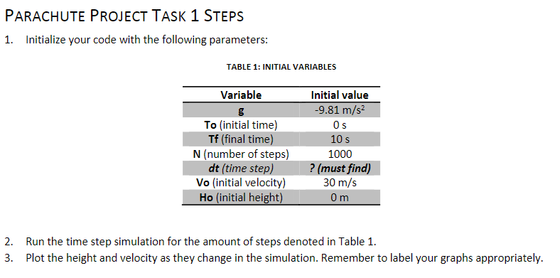 by: h = ho + Vot + 1/2 at' h: vertical position