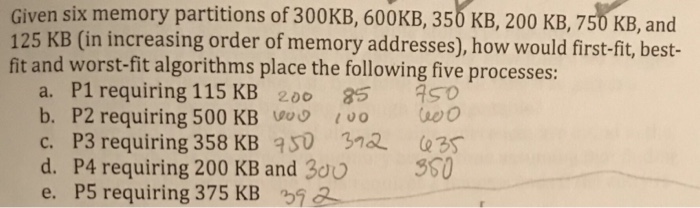  Please show all steps and explain, thanks Given six memory partitions