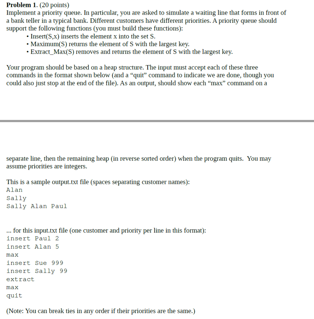  Use python or JAVA to write the code Problem 1. (20