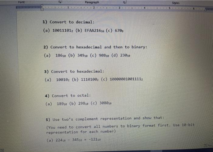  computer architecture Font Paragraph TR2 Styles 3 4 1) Convert to