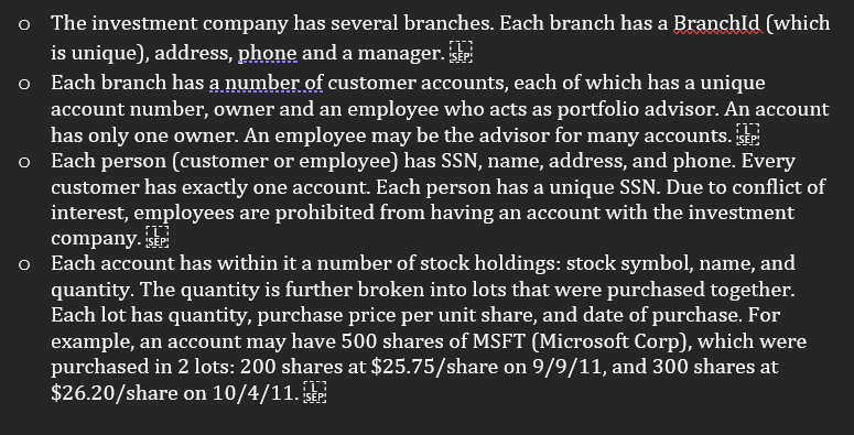  Map this ERR model into a relational model visually. The investment