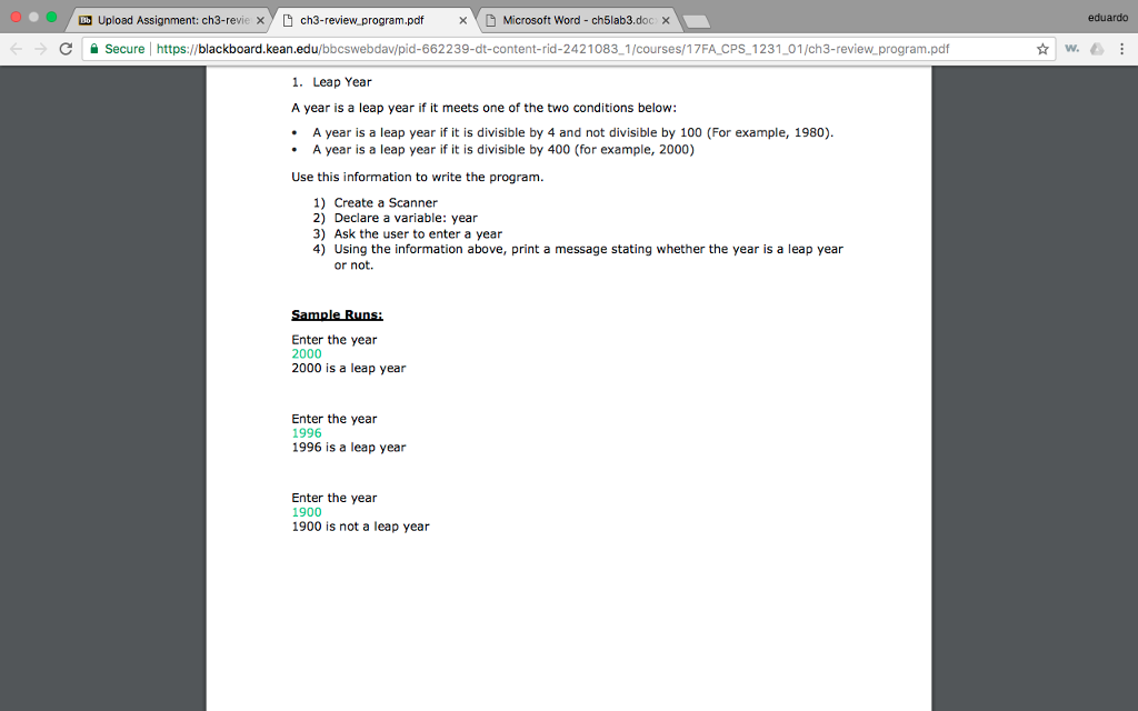java program Upload Assignment: ch3-revex y D ch3-review program.pdf D Microsoft word-ch5lab3.doc