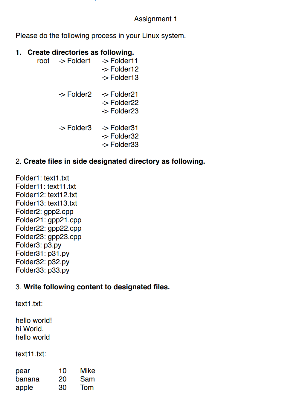 This is Linux Operating System Assignment 1 Please do the following process