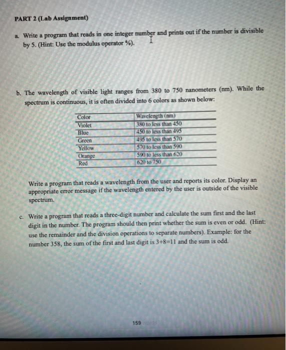 C++ PART 2 (Lab Assignment) a Write a program that reads in