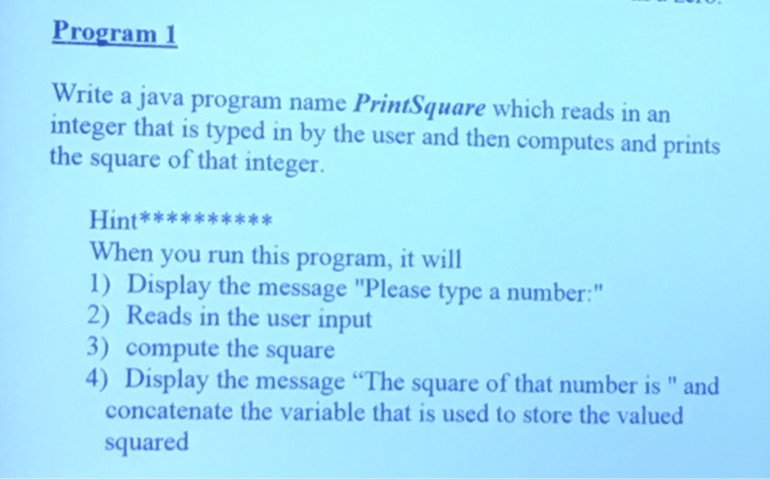  write a java program name PrintSquare which reads in an integer