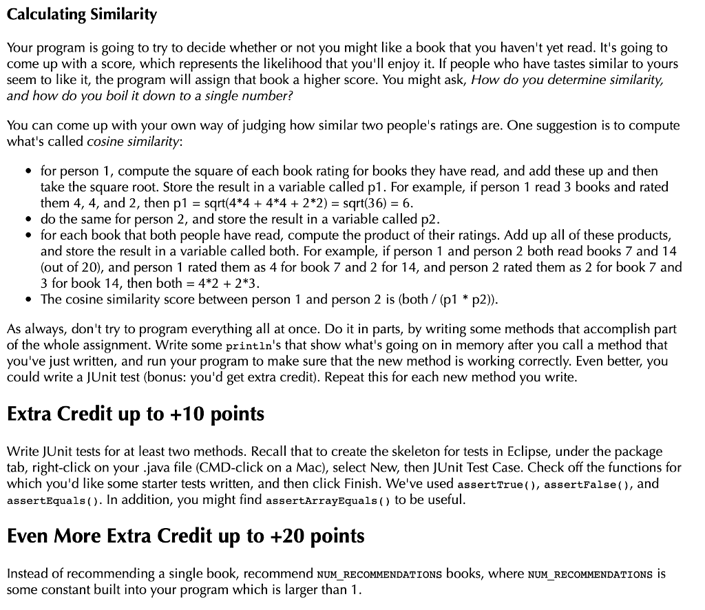 the 20 book names and the book ratings from 30 people into