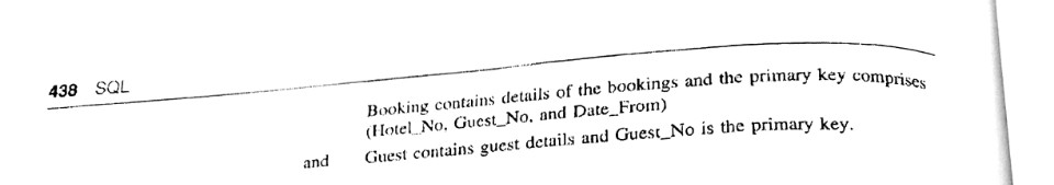 a database held in a relational DBMS: Hote (Hotel_No, Name, Address) Roo
