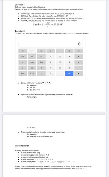 c programming Question 4 Define a macro for each of the following