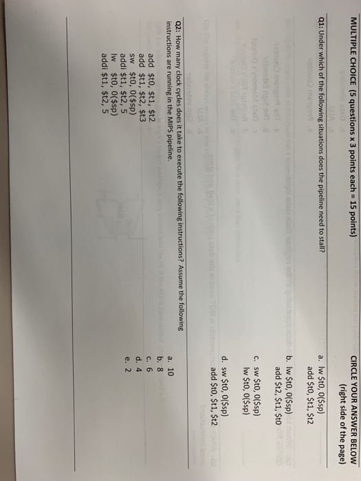  Need help fast MULTIPLE CHOICE (5 questions x 3 points each