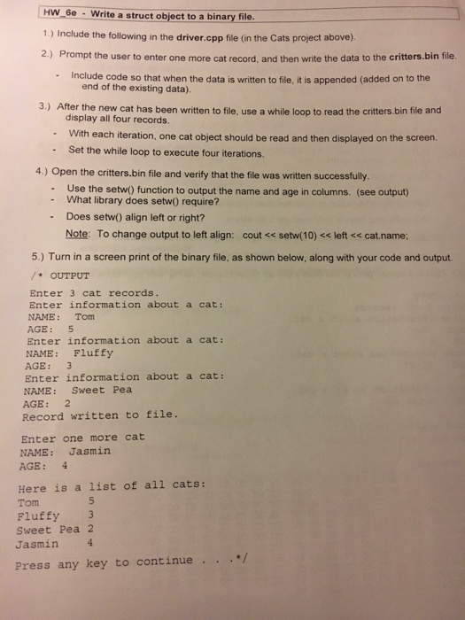  HW 6e Write a struct object to a binary file 1.)