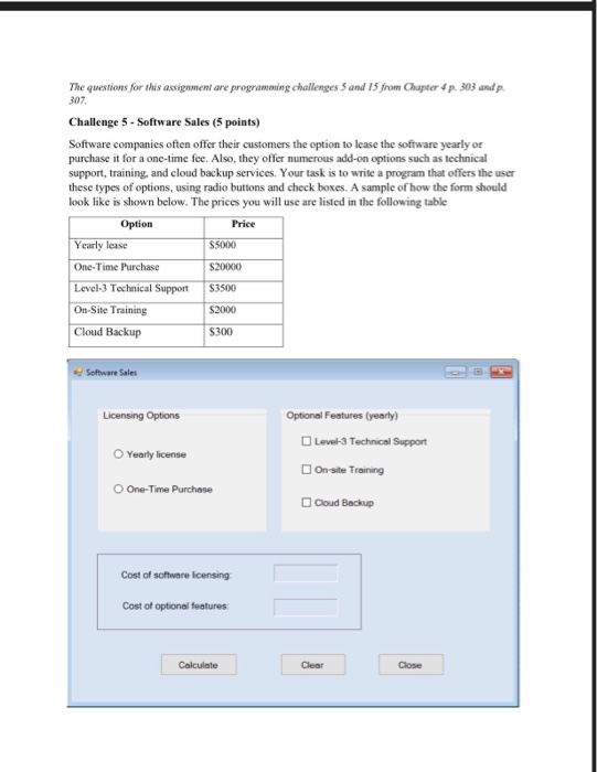(English) Sample output Software Sales Licensing Options Optional Features (yearly Level-3 Technical