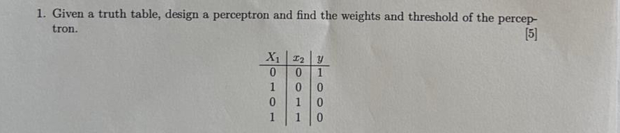  Given a truth table, design a perceptron and find the weights