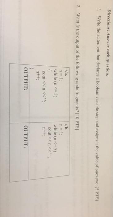  Directions: Answer each question. 1. Write the statement that declares a