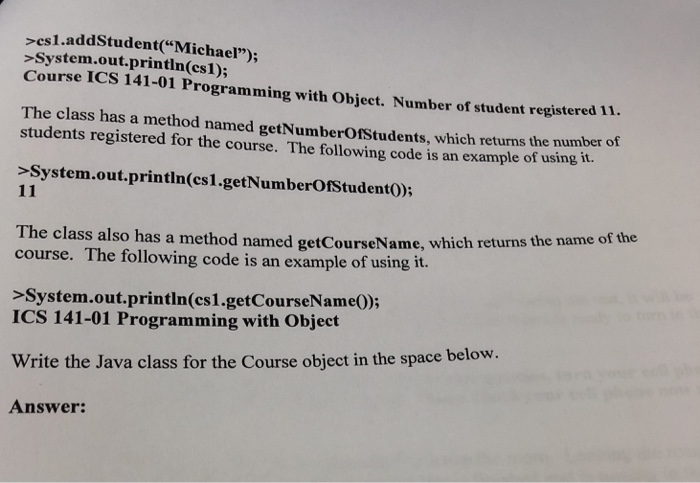 Java class. The courses in Metro state are represented by Course objects.