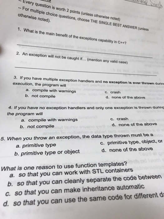  Every question is worth 2 points (unless otherwise noted) - For