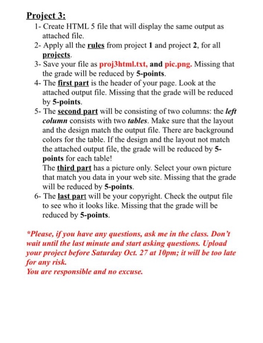  ASAP Project 3: 1- Create HTML 5 file that will display